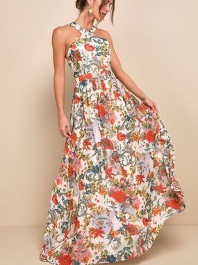 lulus molinetto lace ruffle dress NEW Lulu's Molinetto Navy Blue Lace Ruffled Tiered Sleeveless Maxi Dress  Small